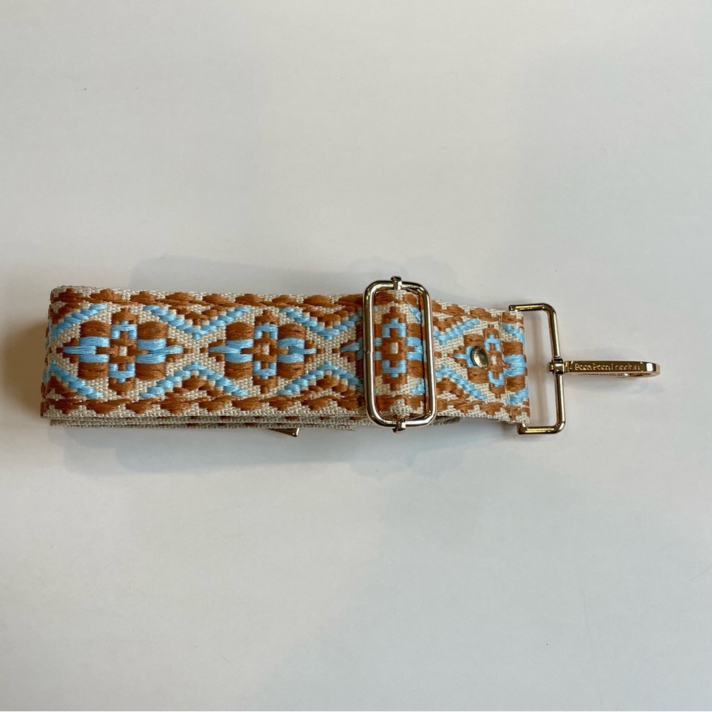 Pom Pom London Tan Blue Tapestry Bag Strap
